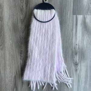 Vintage Y2K Pink Angora Rabbit Hair Wool Blend Scarf Pink Fringe Chunky Knit NWT